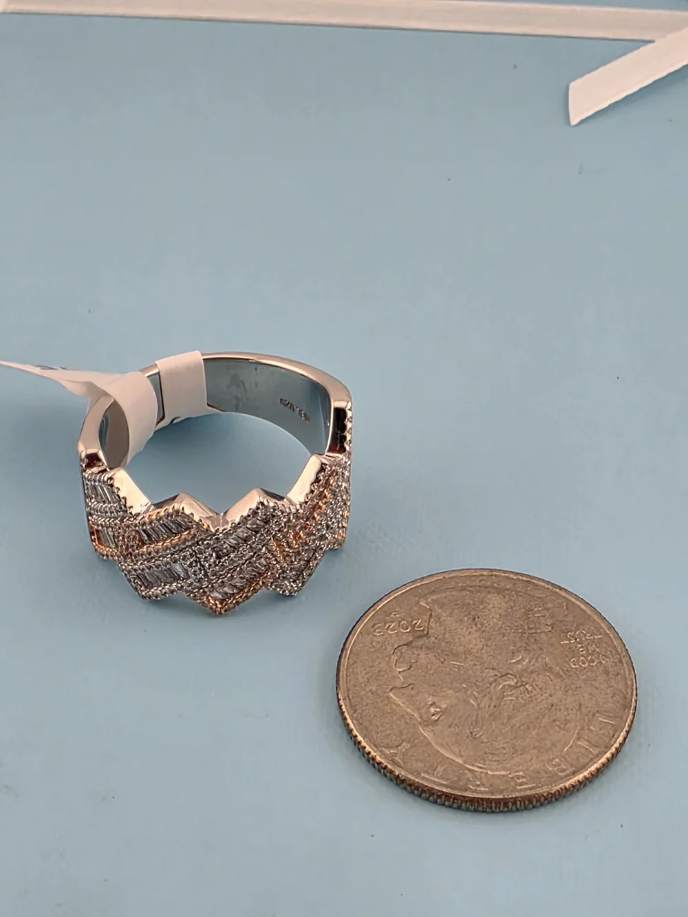 Sparkling Chevron CZ Band Ring in Rose Gold Sterling Silver 925